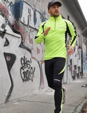 Airtracks Herren Winter Funktions Laufset Pro - Thermo Laufhose Lang Pro   Thermo Laufshirt Langarm Pro - Schwarz-Neon