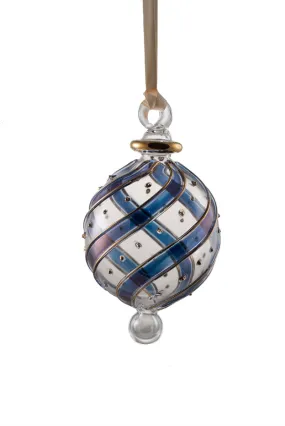 Beribboned Dot Ball Ornament Blue