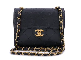 Chanel 1997 Vintage Black Caviar Square Mini Flap Bag 24k GHW