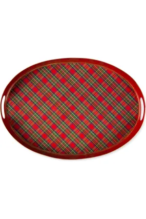 Enameled Red Tartan Round Tray 14x20