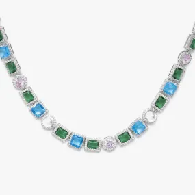 Multi Gemstone Halo Moissanite Chain