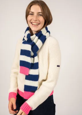 SARRANS - Striped Scarf in Mohair Wool Blend (WINTER WHITE / BLUE / NEON PINK)