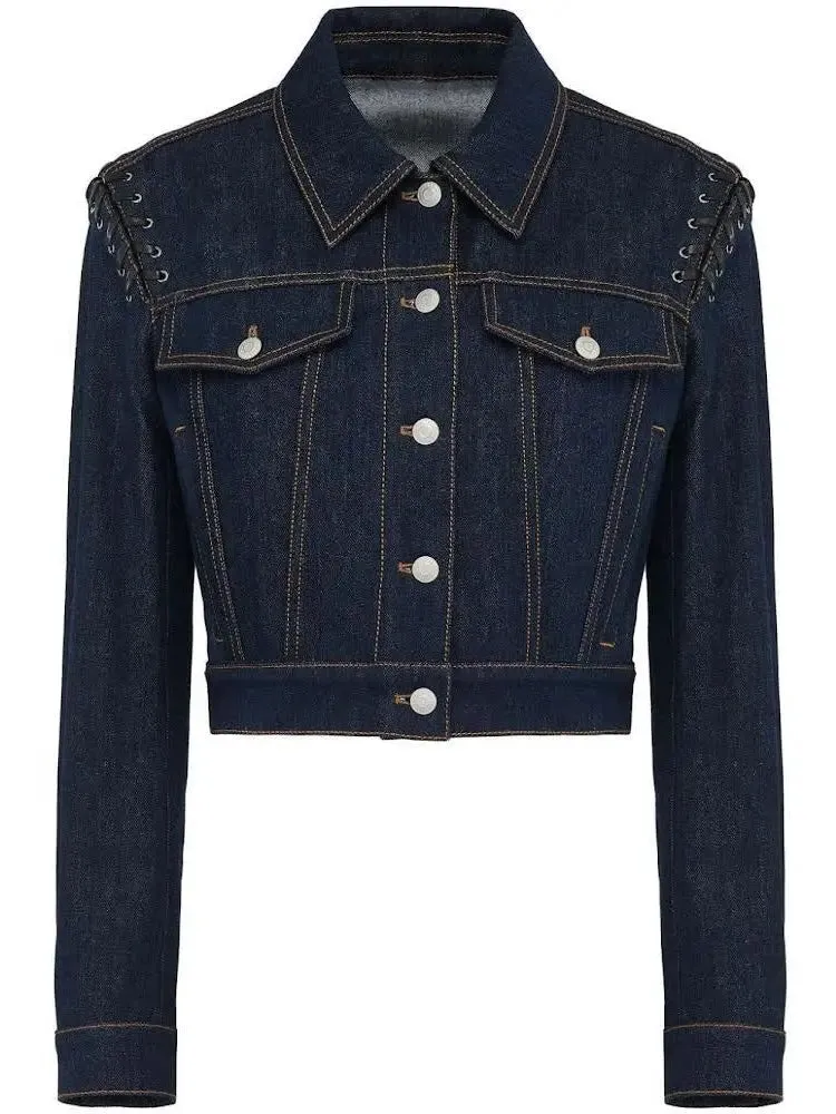 Women’s Cropped Lace-Up Denim Jacket